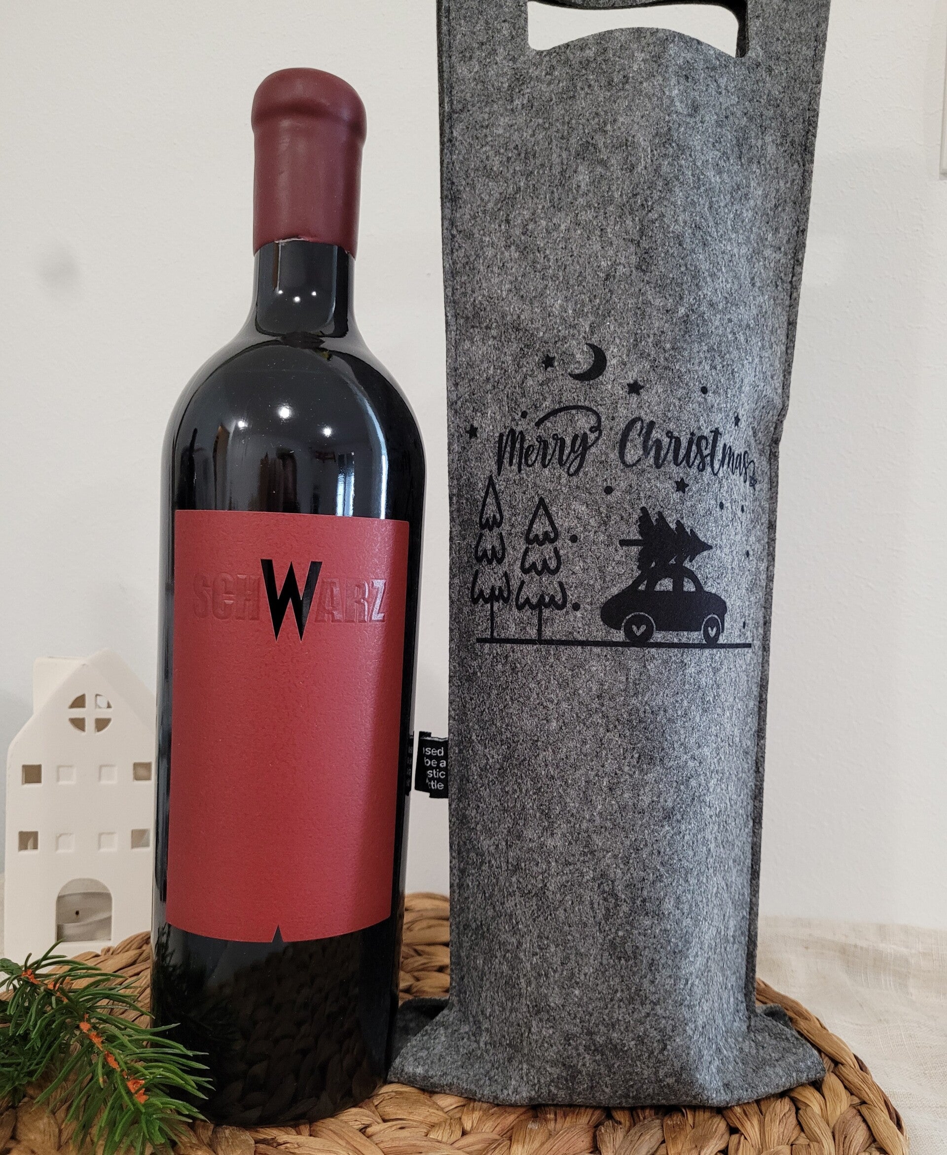 Weintasche aus Filz - Merry Christmas