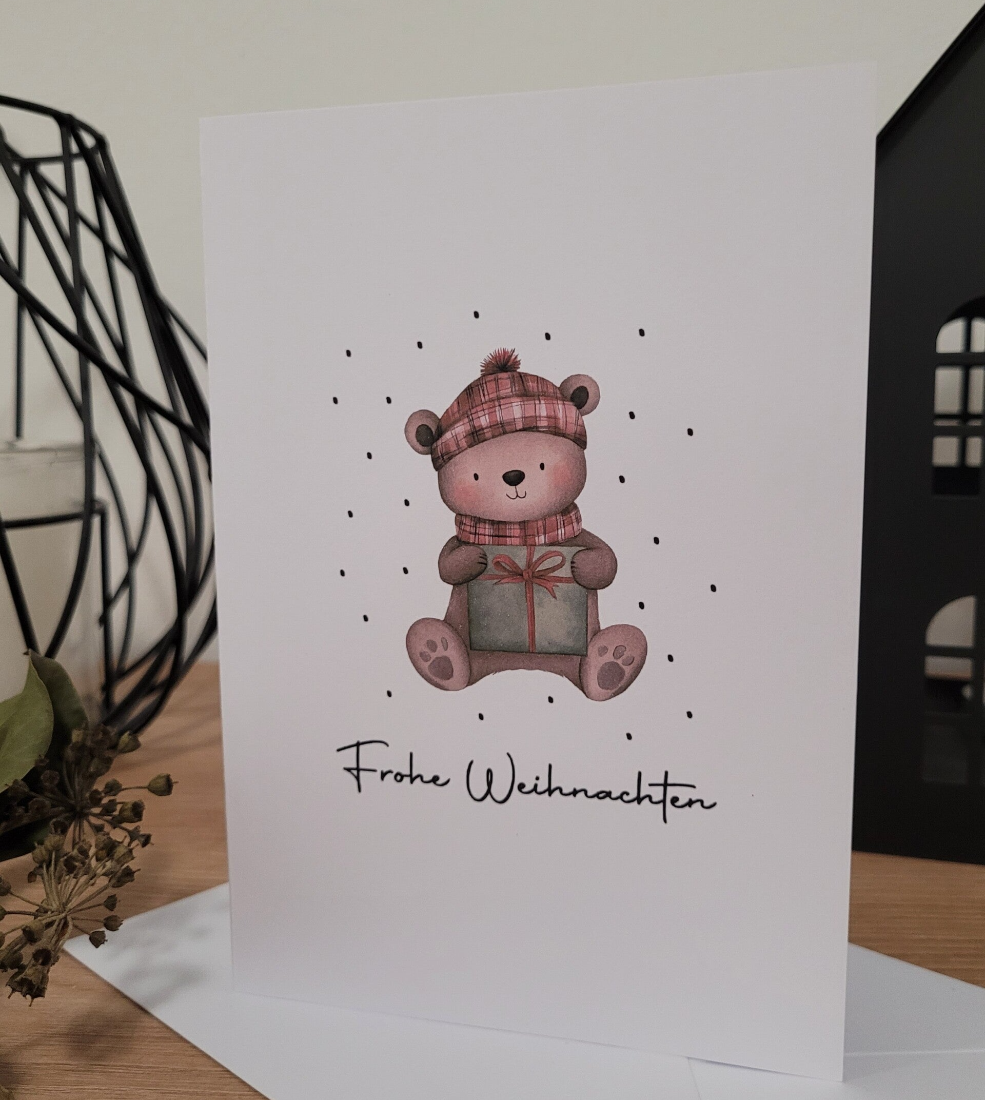 Glückwunschkarte Frohe Weihnachten Bär Geschenk