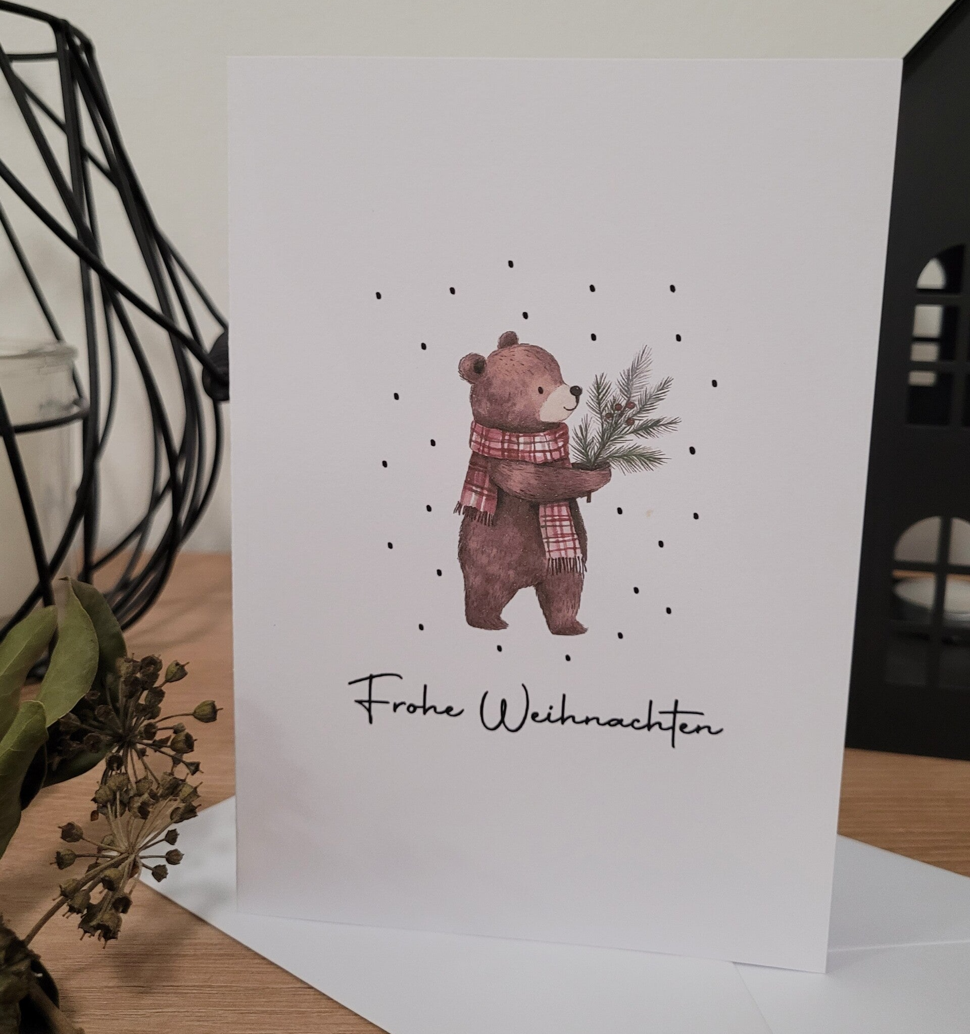 Glückwunschkarte Frohe Weihnachten Bär Zweig