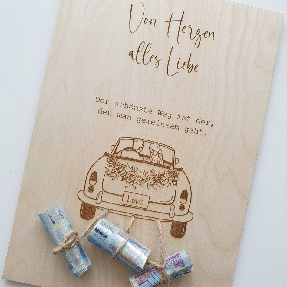 Holzkarte Geldgeschenk Hochzeit