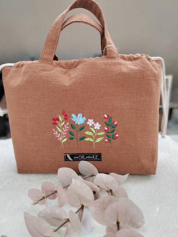 Projektbeutel - Leinen braun quer