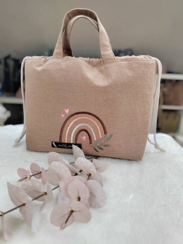 Projektbeutel - Leinen beige quer