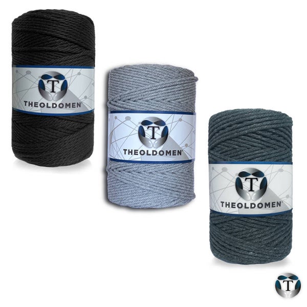 Macramé Koord | Bundelkorting | Zwart, Lichtgrijs & Donkergrijs | 600 meter |