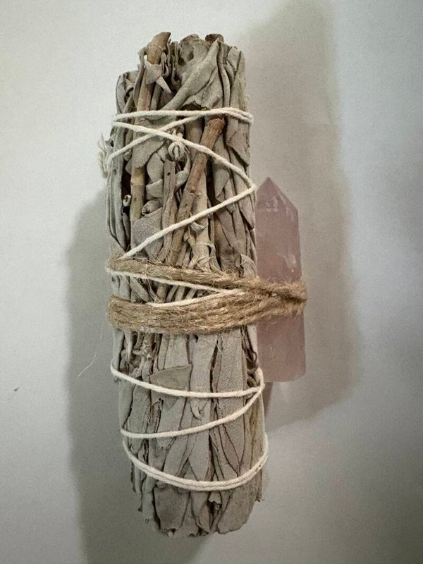 White Sage with Healing Crystal Rose Quartz