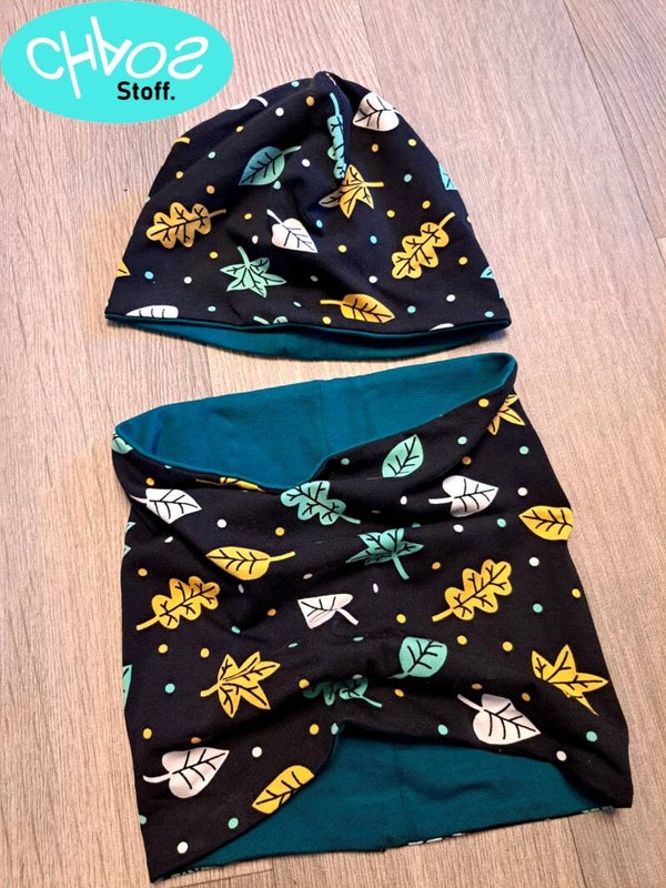 Wendebeanie + Loop Set Blätter