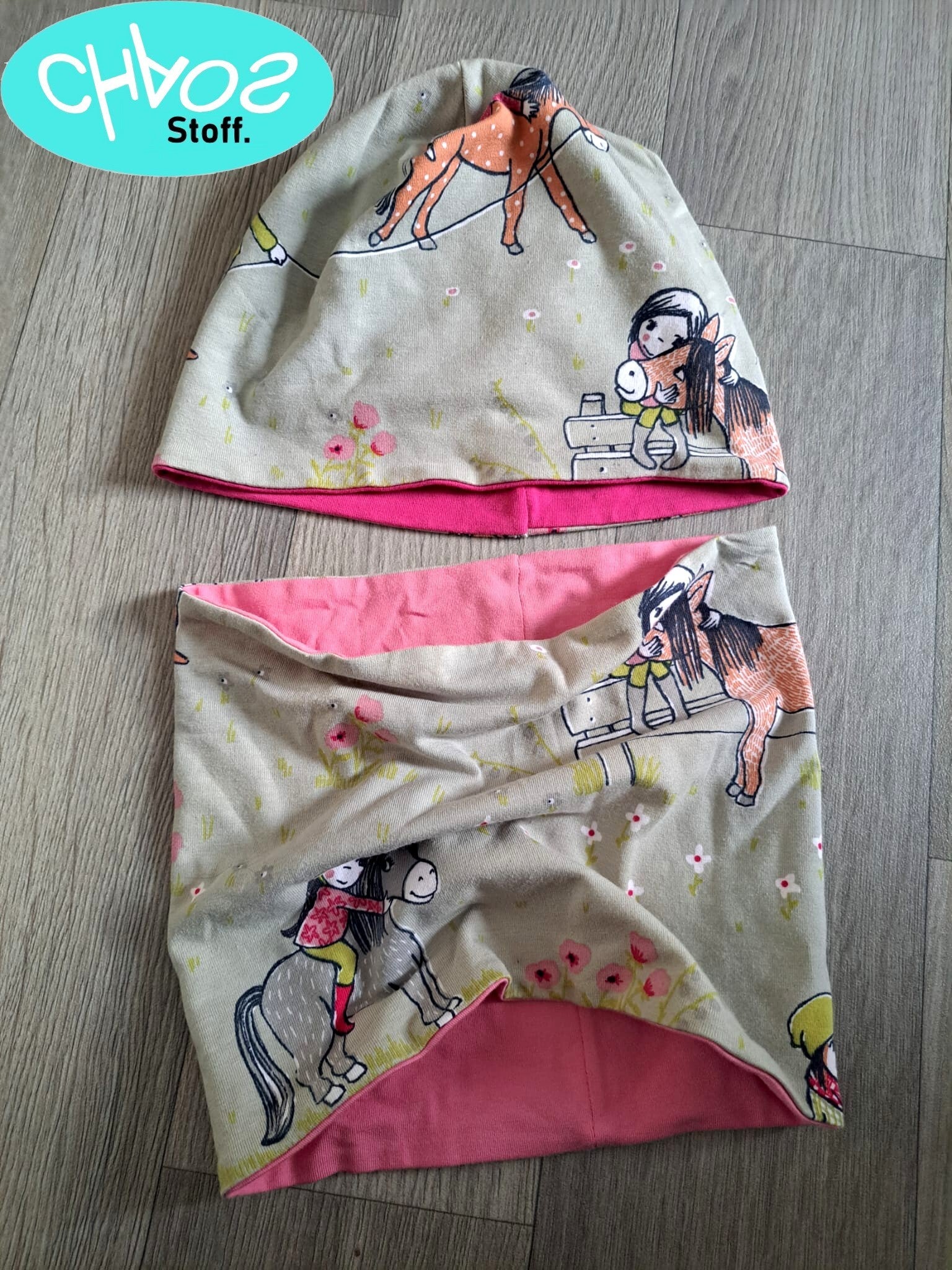 Wendebeanie + Loop Set Pferdeliebe