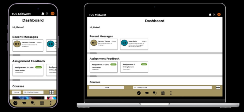 Moodle TUS Home Page in Web and Mobile View