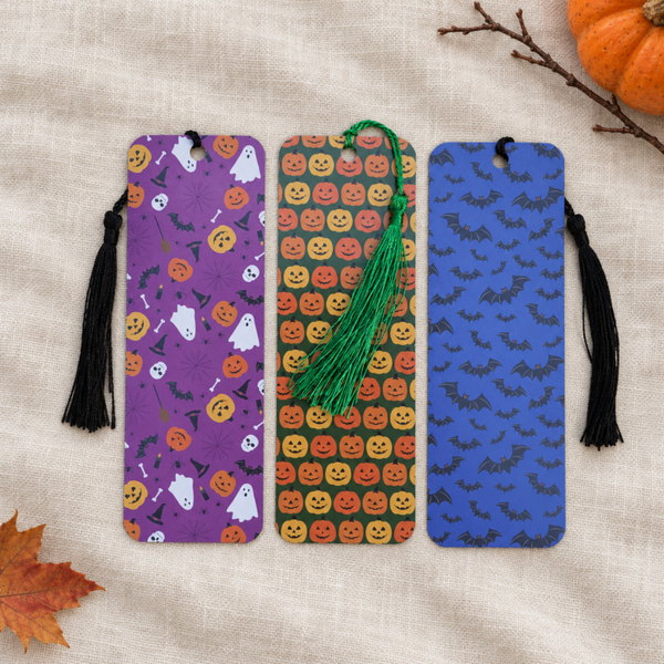 Halloween-Lesezeichen mit Lesebändchen – 3 Motive & Set