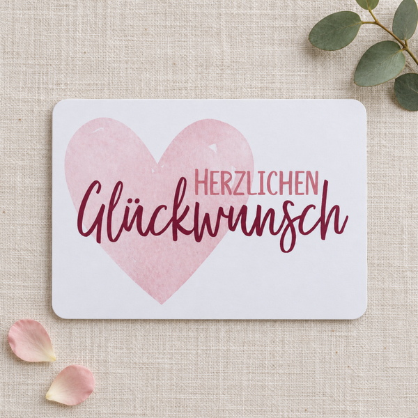 Postkarte Herzlichen Glückwunsch – Glückwunschkarte mit rosa Herz