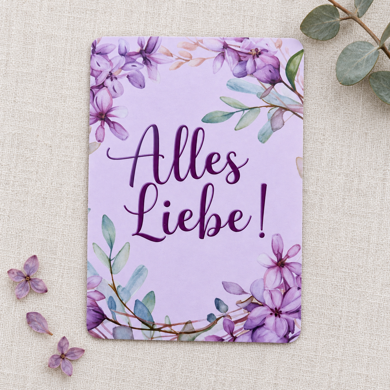 Postkarte Alles Liebe – florale Grußkarte mit Aquarellblüten