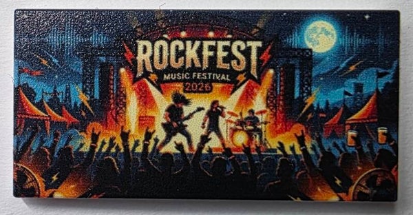 2x4 LEGO® Fliese, mit "Rock Festival 2026" Aufdruck