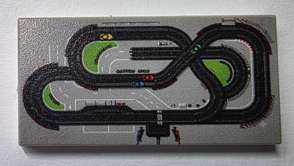 2x4 LEGO® Fliese, mit "Autorennbahn" Aufdruck