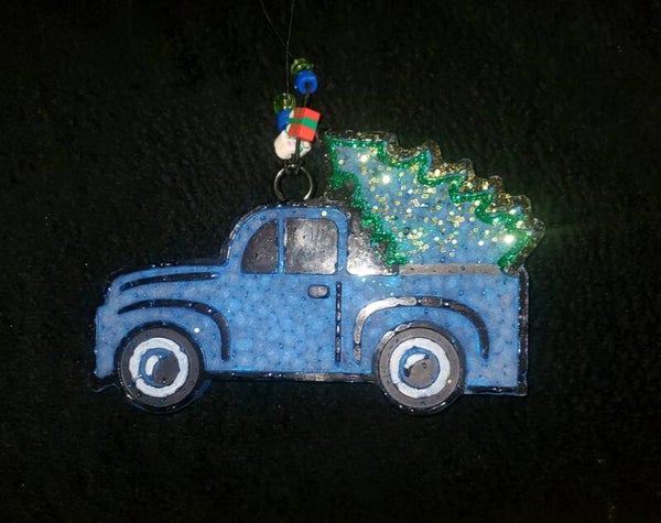 Christmas blue truck with tree