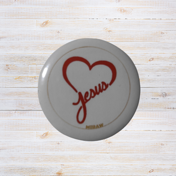 Badge chrétien - Motif Cœur avec Jésus rouge et blanc