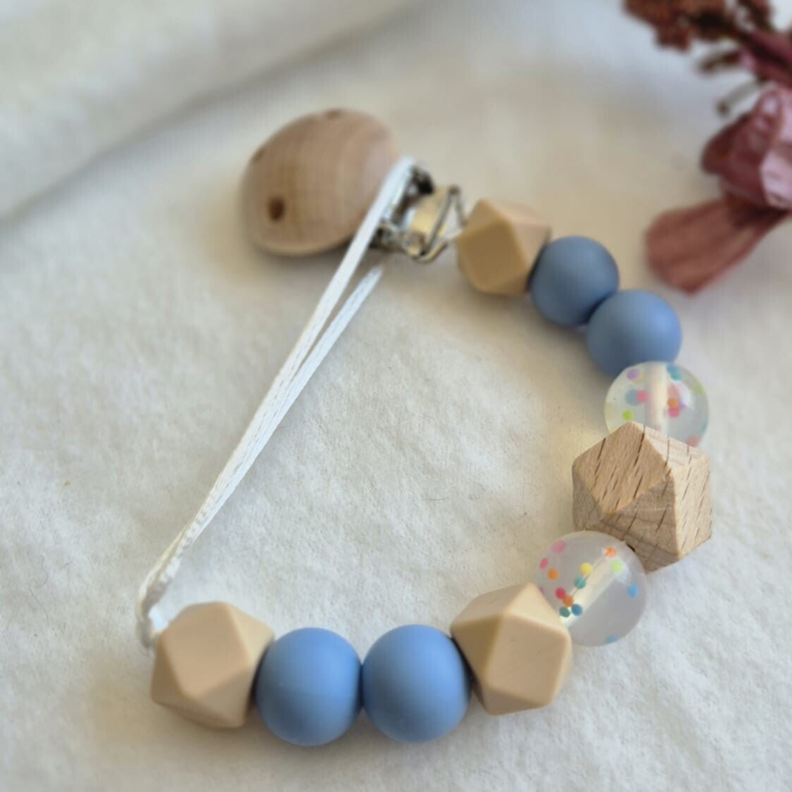 Speenkoord candy beige-blauw