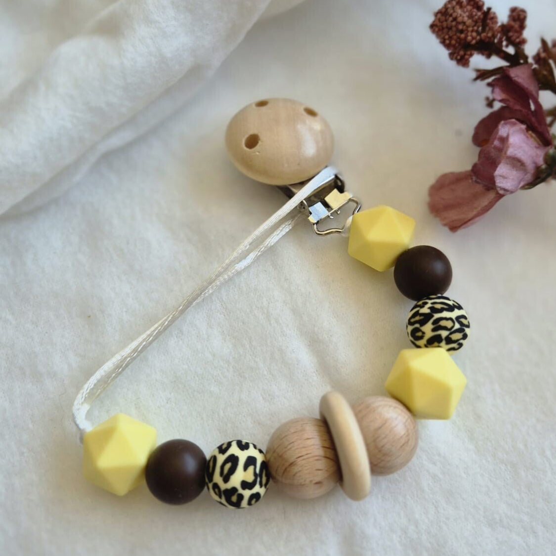 Speenkoord panterprint geel