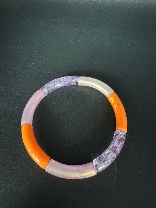bracelet tube acrylique orange, mauve et mauve transparent