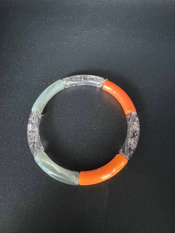 bracelet tube acrylique orange, gris et gris transparent