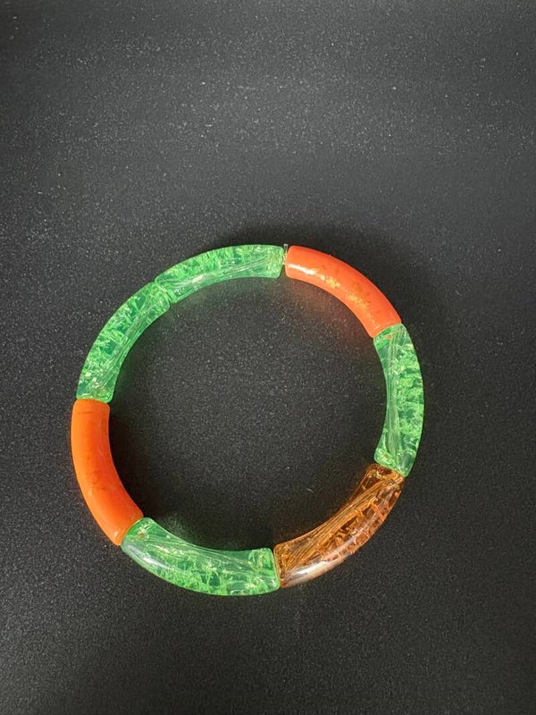 bracelet tube acrylique orange, vert et orange transparent