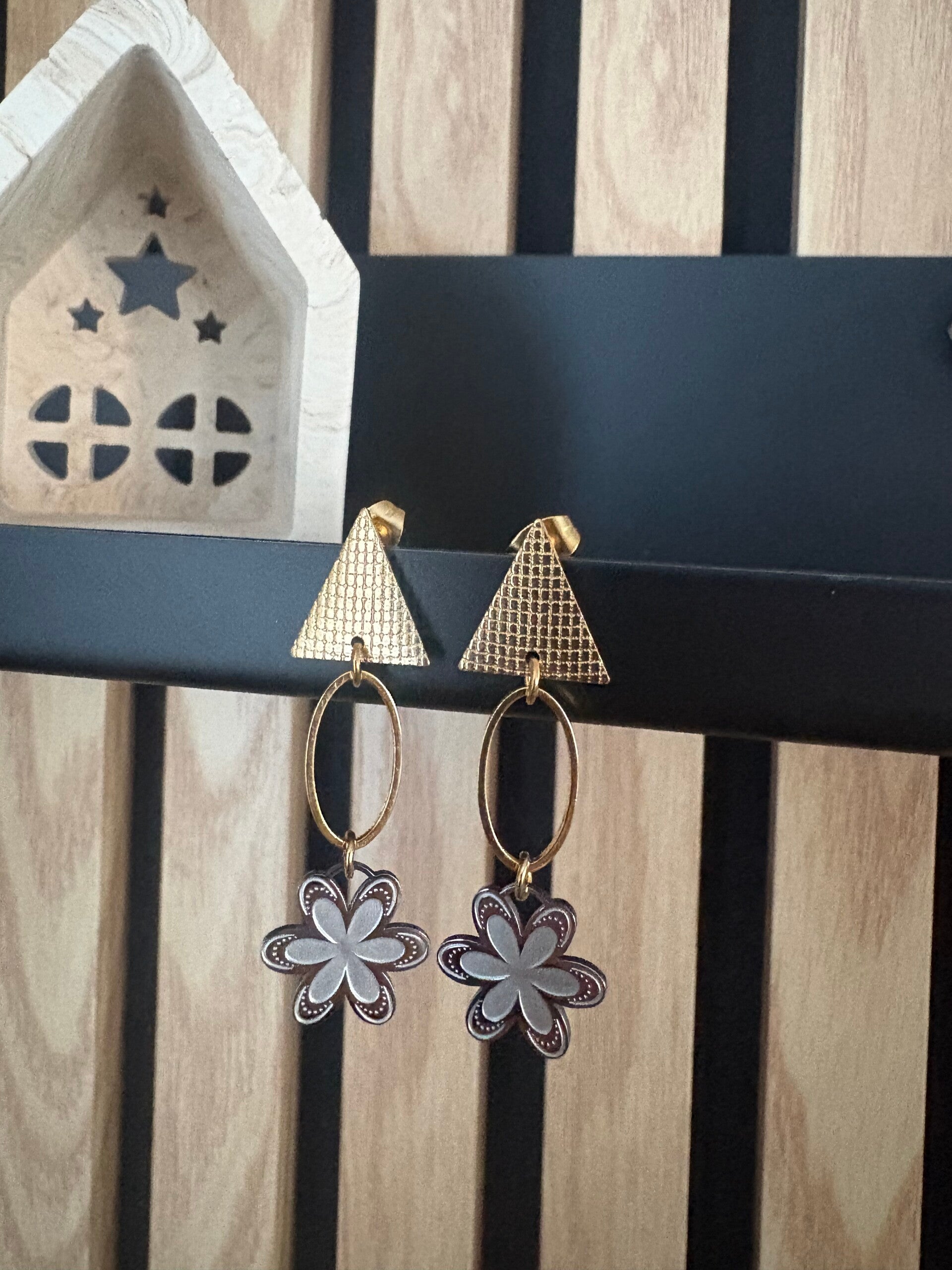 Boucle d’oreille fleur argentée