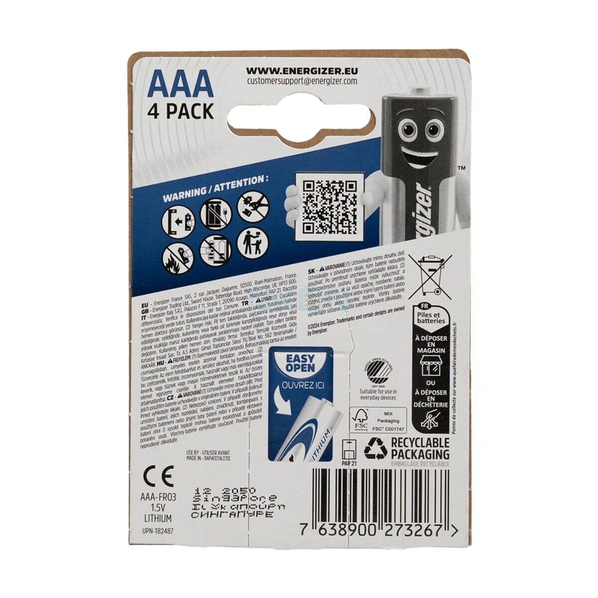 Energizer Lithium 1.5V AAA-Blister 4 batterij
