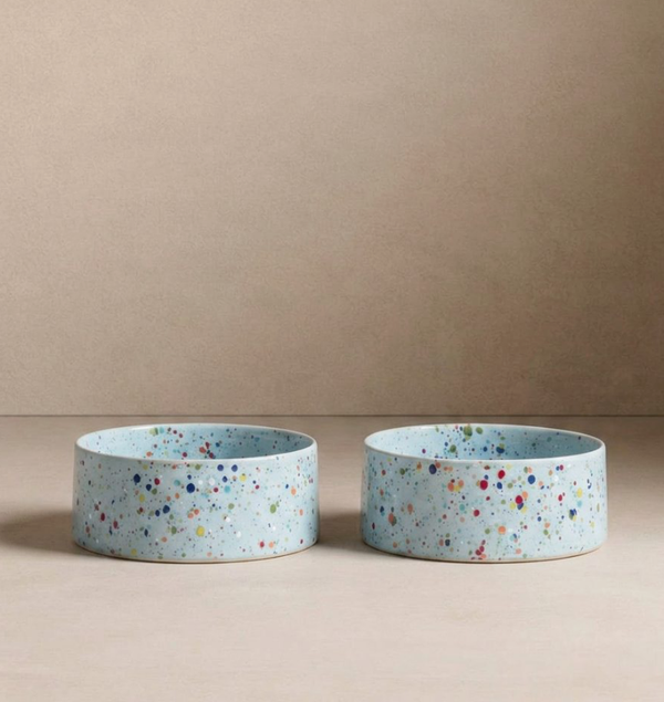 Hondenvoerbak set van 2 - Blauw confetti