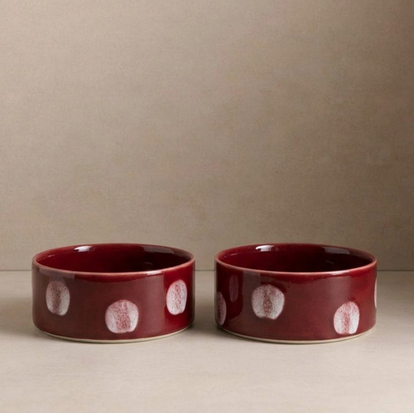 Hondenvoerbak set van 2- Bordeaux dots