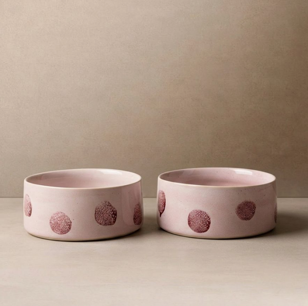 Hondenvoerbak set van 2- Roze dots