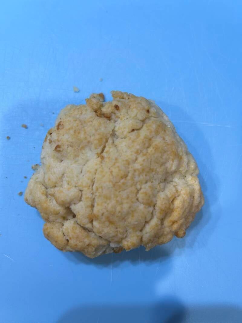 Biscuit at perfect reheat stage, soft but not hot.