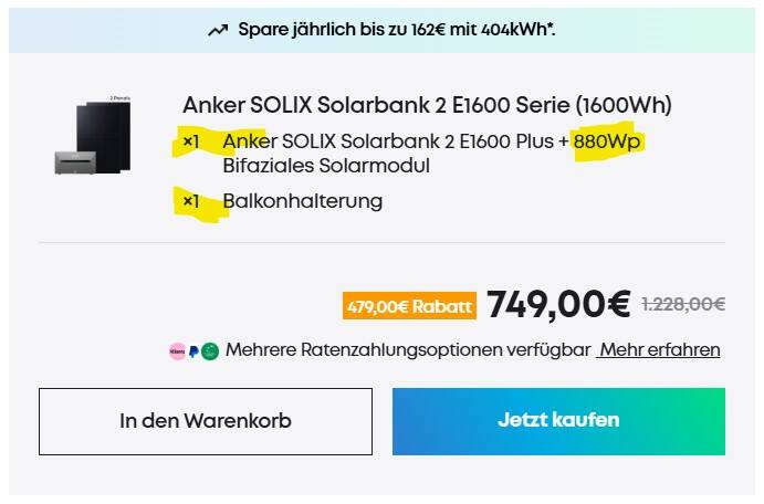Anker Solix Variante 1 Warenkorb am 30.05.26