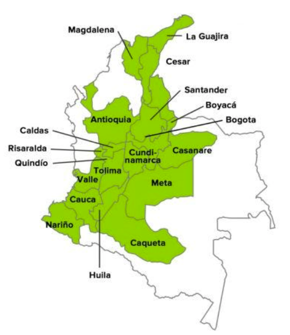 groeigebieden van koffie in Colombia