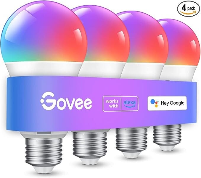 Govee Smart Light Bulbs, Color Changing Light Bulb, Work with Alexa and Google Assistant, 16 Million Colors RGBWW, WiFi & Bluetooth LED Light Bulbs, Music Sync, A19, 800 Lumens, 4 Pack