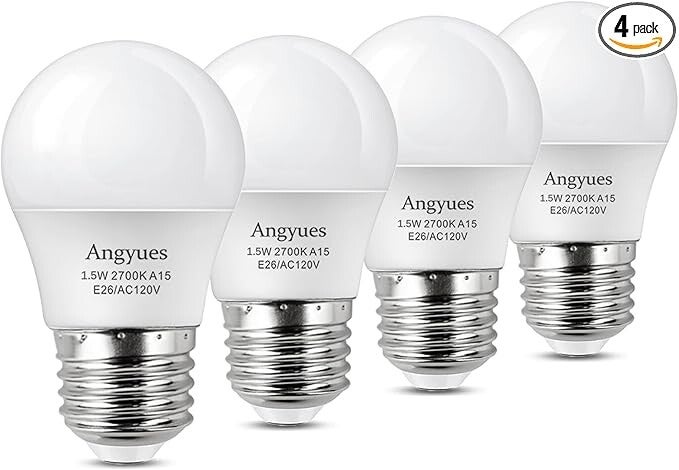 Low wattage Light Bulbs 1.5W LED Bulb Equivalent 15W20W Light Bulbs, 120v A15 LED Bulb Warm White 2700K Energy Saving Home Light Bulb E26 Base Ceiling Fan Light Bulbs, Non-Dimmable 4Pack