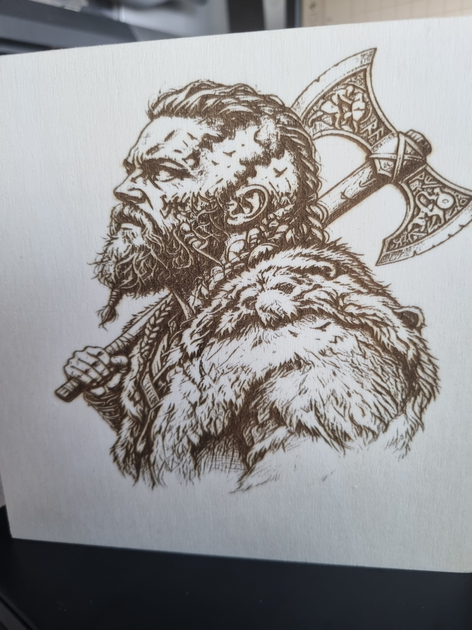 Viking Warrior with Axe-Framed Engraved Plaque