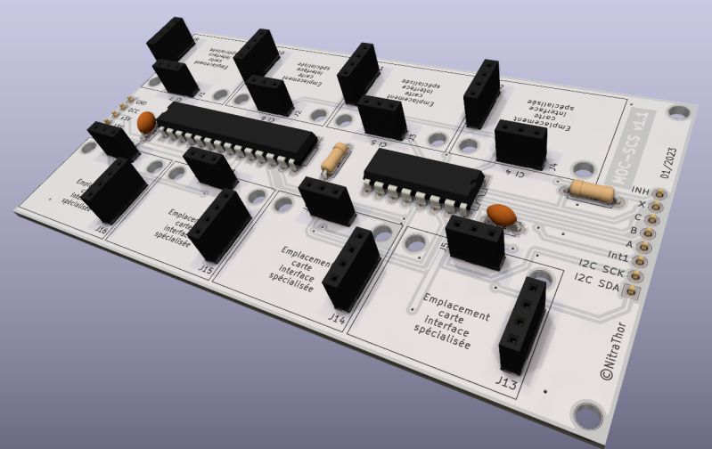Vue 3D du circuit imprimé de la carte MOC-SCS