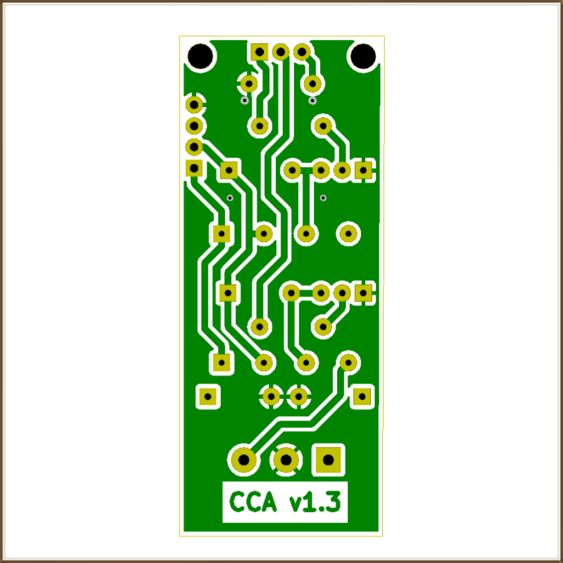 Face cuivrée du dessous de la carte interface de commande d'aiguillage (CCA)