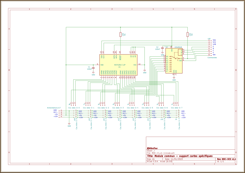 Schéma électronique de la partie supérieure de la carte MOC. Permet la connexion des cartes spécialisées pour la zone.
