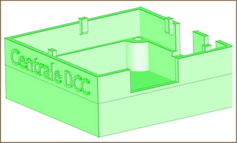 Modèle 3d de la partie basse du boîtier de la micro centrale DCC minimale