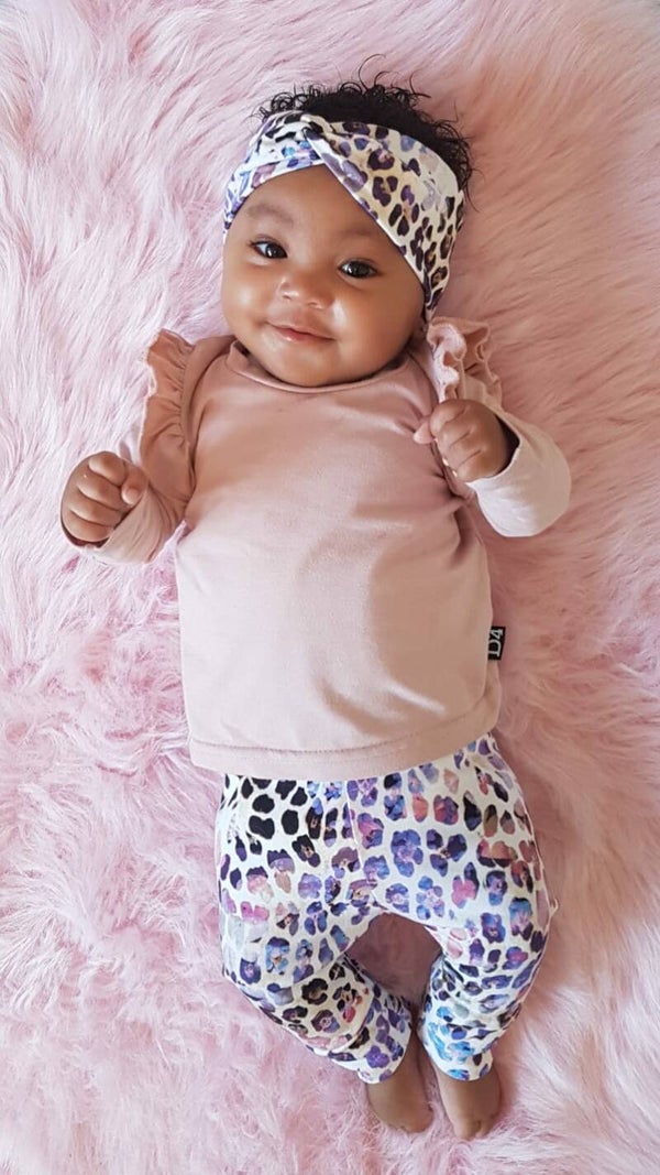 Setje powderpink/leopard rainbow