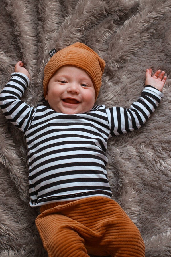 Setje Stripes/cognac rib