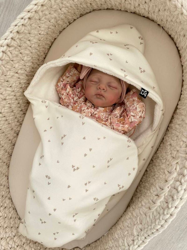 Omslagdoek hartjes/ bamboo offwhite