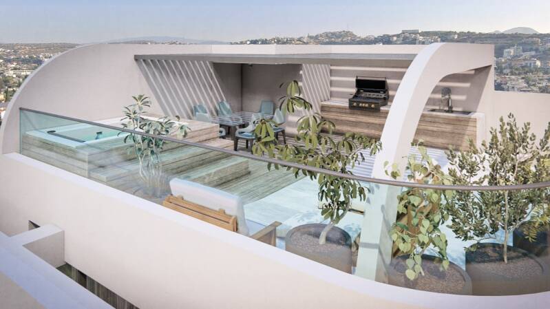 Captivating rooftop view of a penthouse.