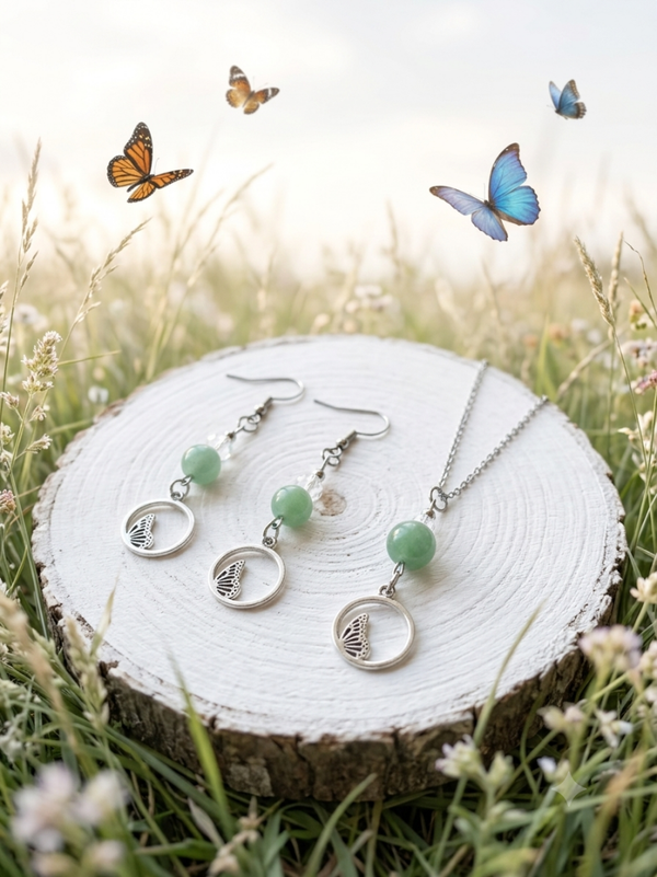 Ensemble Céleste en Vert ( avec ou sans boucles d’oreilles)