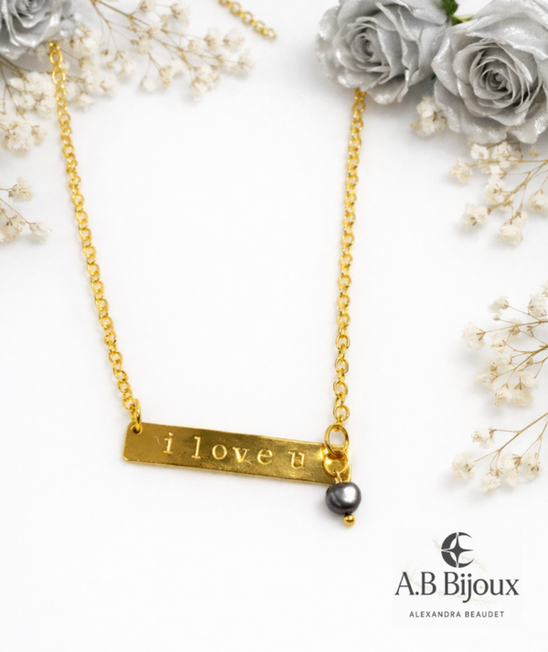 Collier I love u ( perle grise )