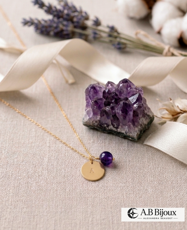 Collier Améthyste et Initiale