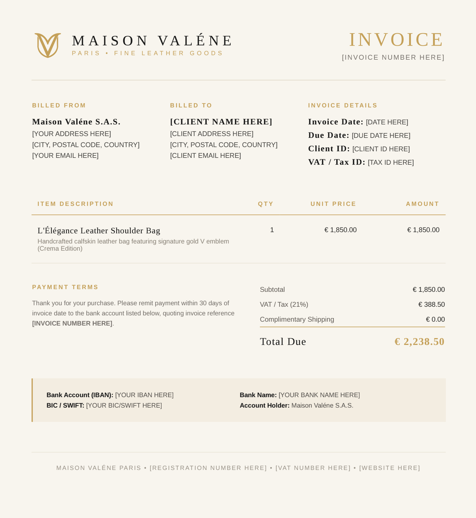 Maison Valéne Invoice Design