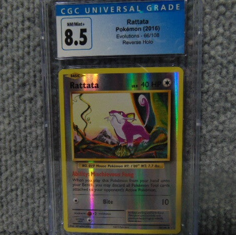 CGC Universal 8.5 2016 Rattata Reverse Holo Evolution Card #66/108