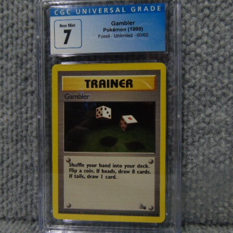 CGC Universal (Grade 7) 1999 Trainer Card Gambler. Fossil Unlimited Set. 60/62