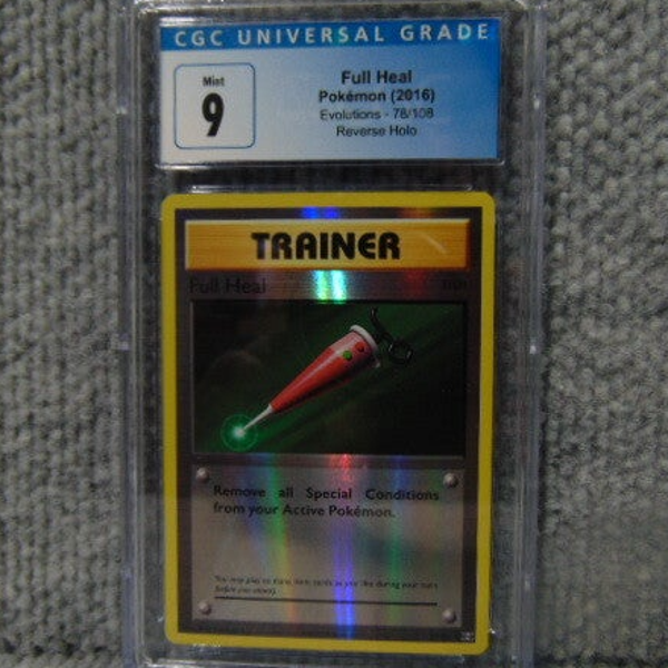 CGC Universal Grade 9 2016 Trainer Card Full Heal Reverse Holo Evolution set #78/108