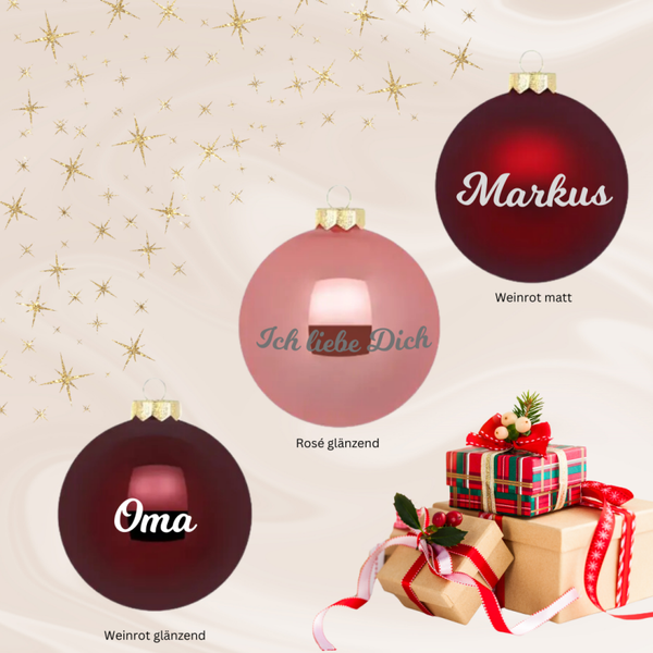 Christbaumkugel personalisiert rosé & weinrot